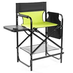 26" Tall Directors Chair with Footrest, 4Portable Bar Height Folding Camping Chair with Built-in Cup Holder, Side Table, Storage Pocket, Neon Gre